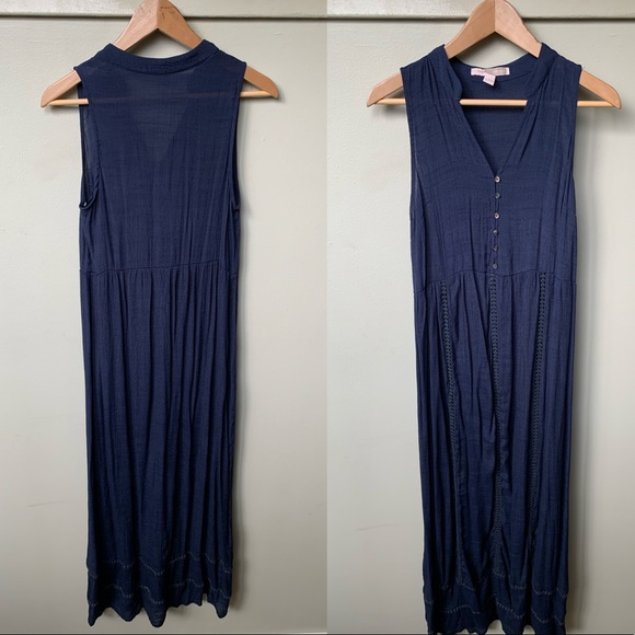 Forever 21 Indigo Long Dress Sleeveless Maxi + matching slip potential 2 looks! - Picture 1 of 16
